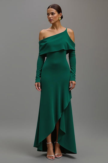 Sheath One Shoulder Long Dark Green Formal Dress